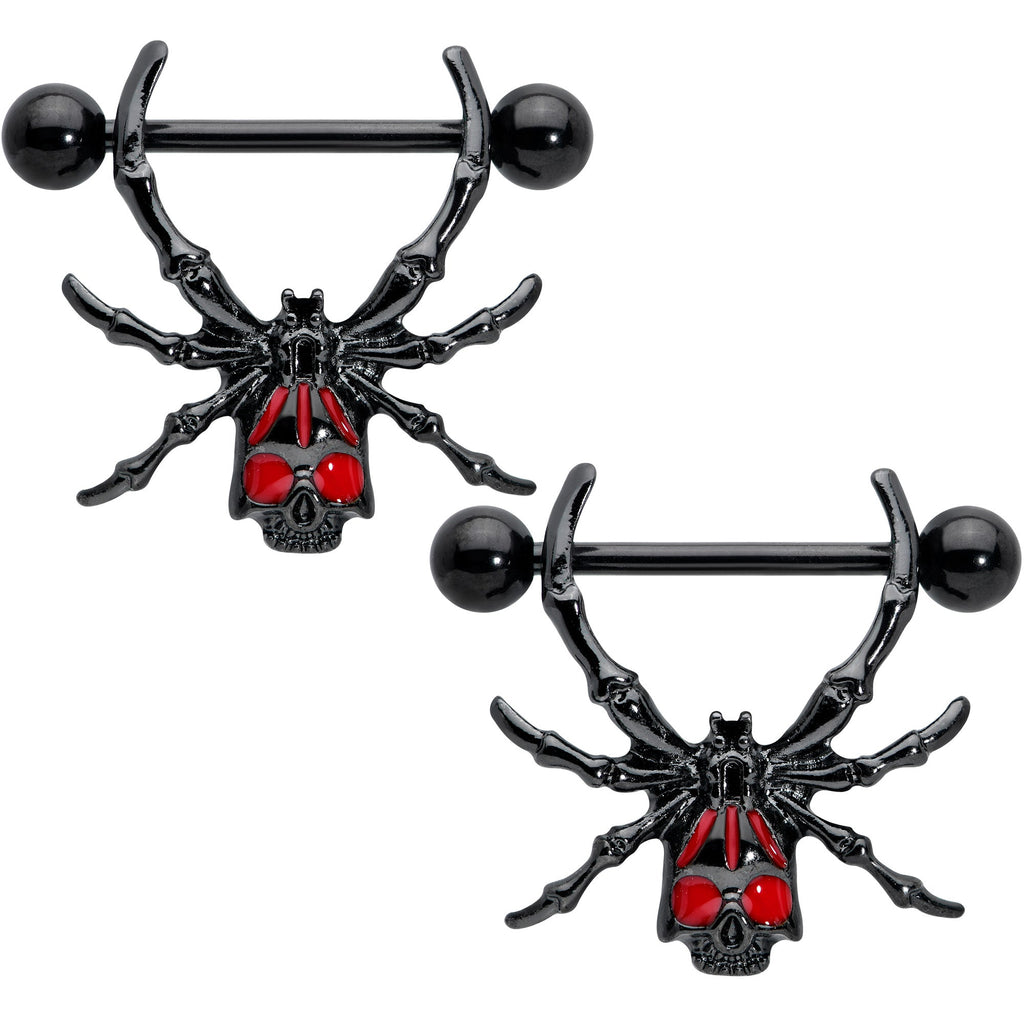 BodyCandy 14G 9/16 Black Red Skull Spider Halloween Nipple Shield Set — main product shot
