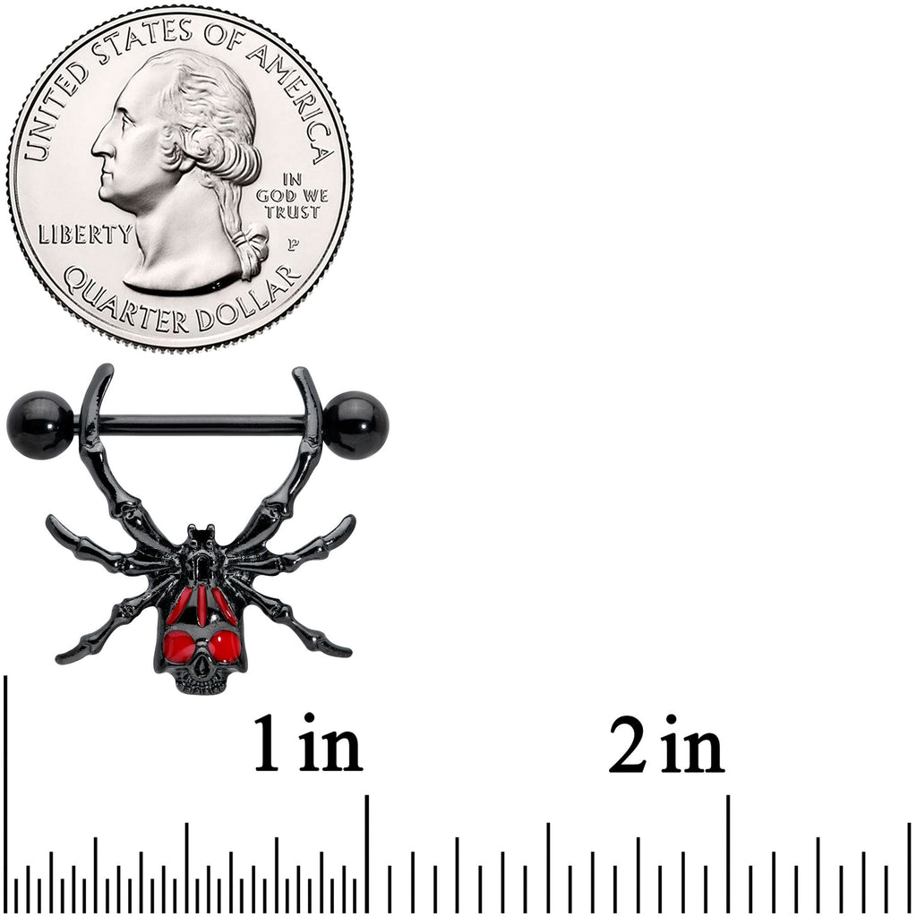 BodyCandy 14G 9/16 Black Red Skull Spider Halloween Nipple Shield Set — detail close-up