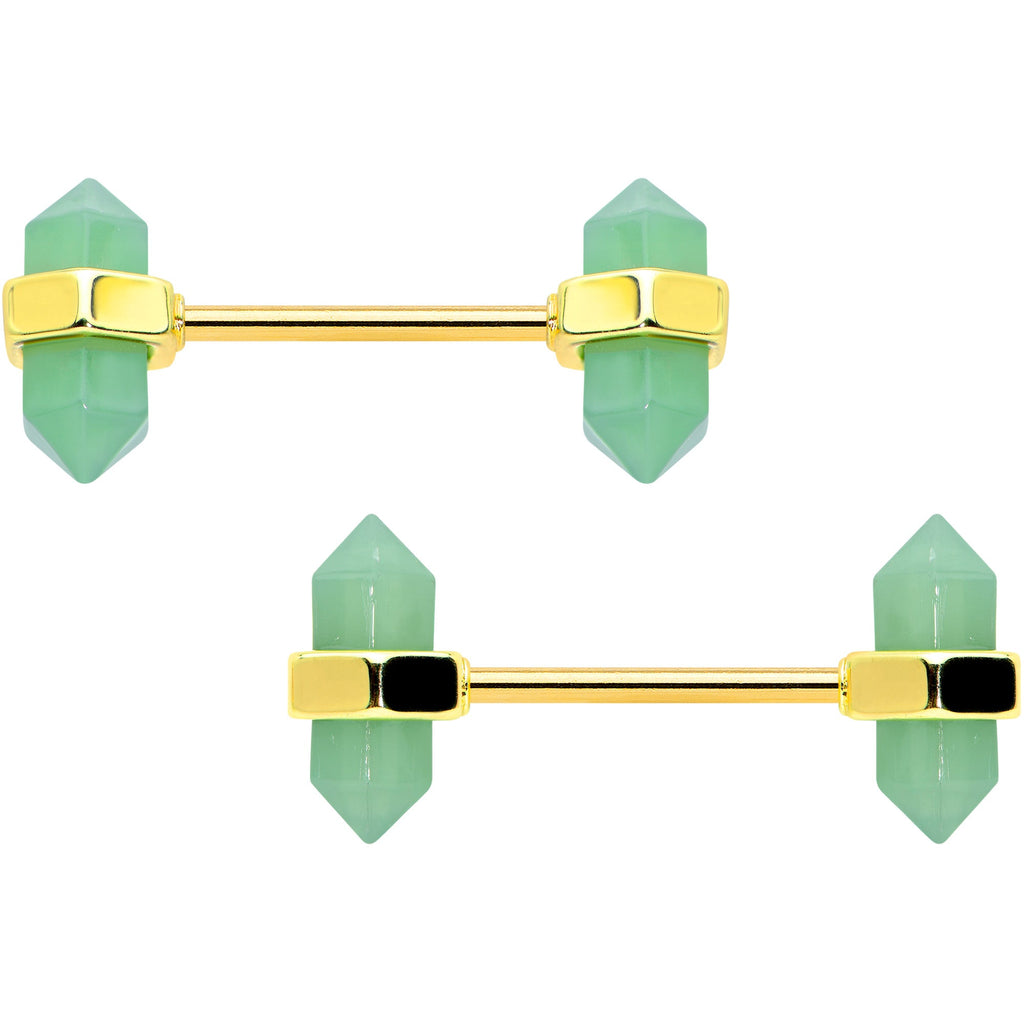 BodyCandy 14G 5/8 Green Gem Gold Tone Barbell Nipple Ring Set — main product shot