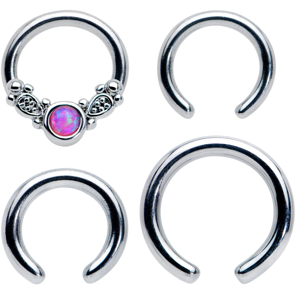 BodyCandy 14 16G 1/4 5/16 Pink Synthetic Opal Ornate Captive Ring Set of 4 — main product shot