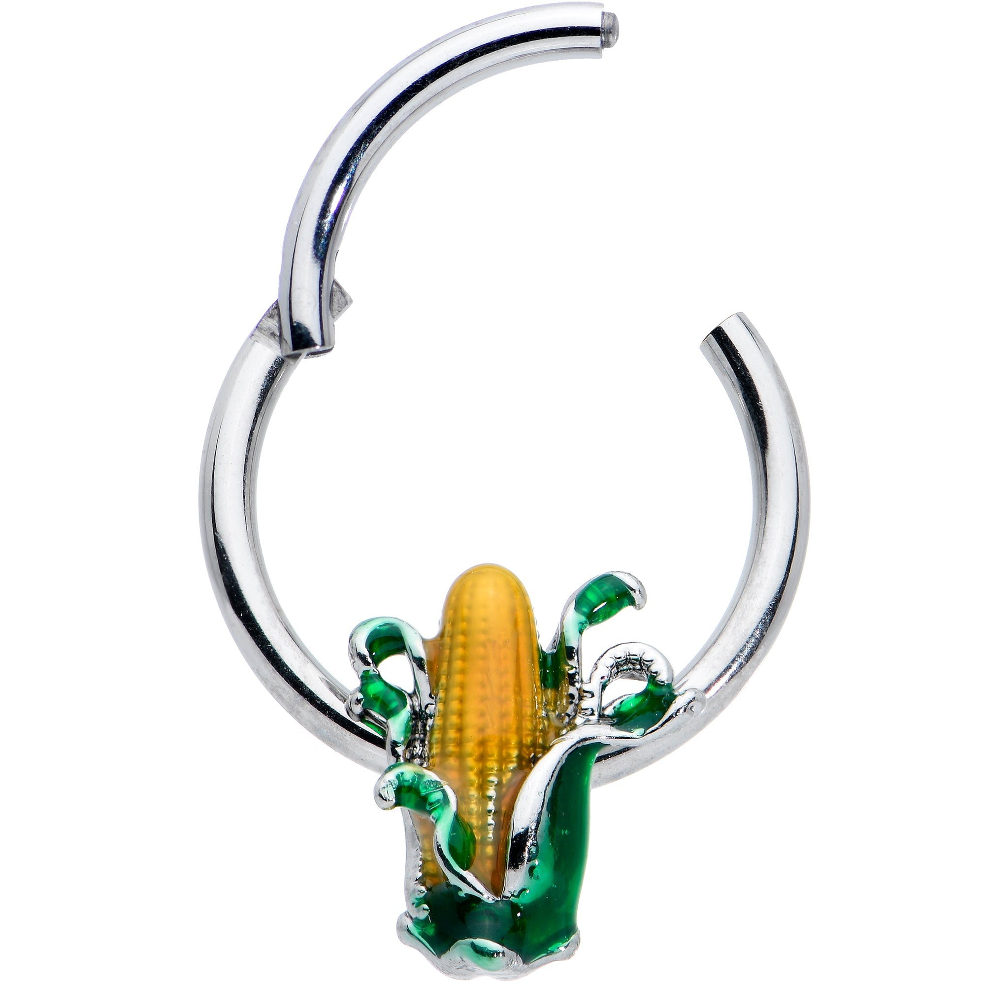 BodyCandy 16G 3/8 Summer Corn On The Cob Hinged Segment Ring — detail close-up
