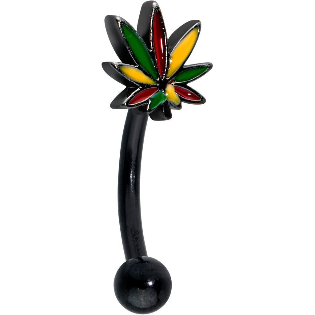 BodyCandy 16G 5/16 Black Multicolor Pot Leaf Curved Eyebrow Ring — main product shot