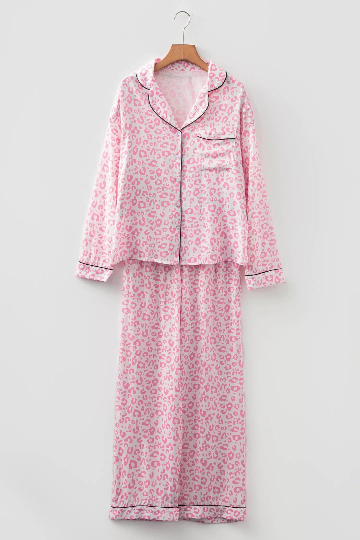 Leopard Print Button Up Top and Pants 2cps Pajama Set