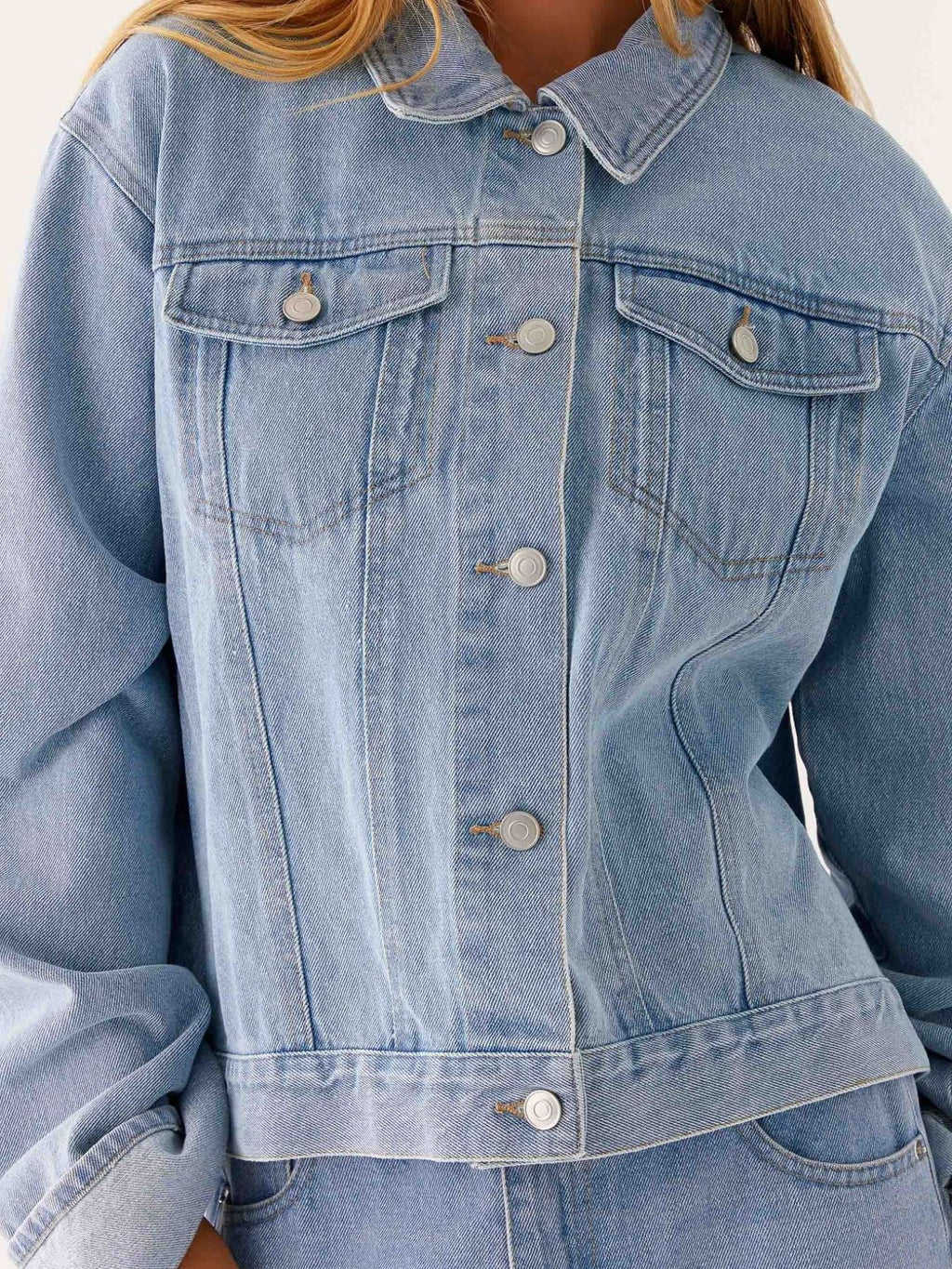 Button Down Cropped Oversized Denim Jacket