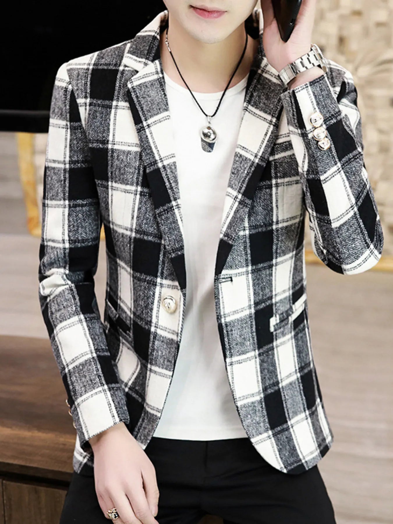 Men's Plus Size Plaid Slim Fit Blazer