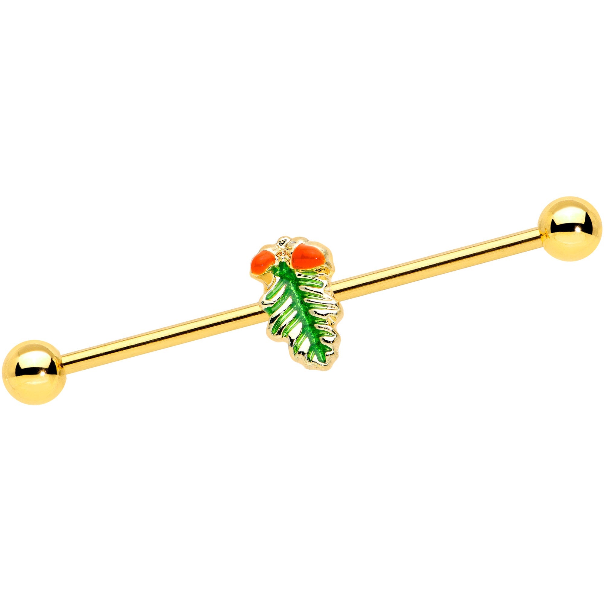 BodyCandy 14G Gold Tone Acorns Pine Cone Autumn Industrial Barbell 38mm — main product shot