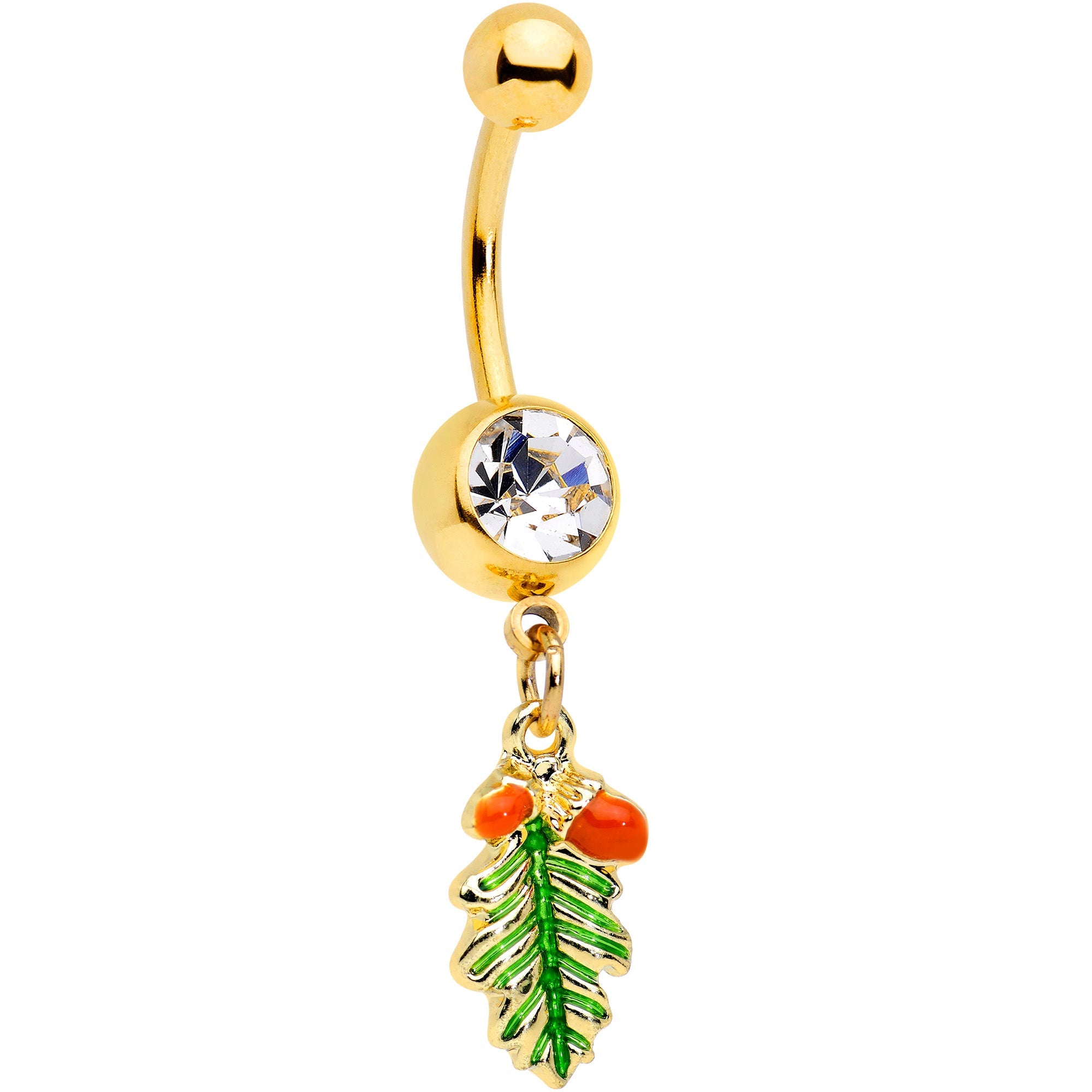 BodyCandy Clear Gem Gold Tone Acorns Pine Cone Autumn Dangle Belly Ring — main product shot