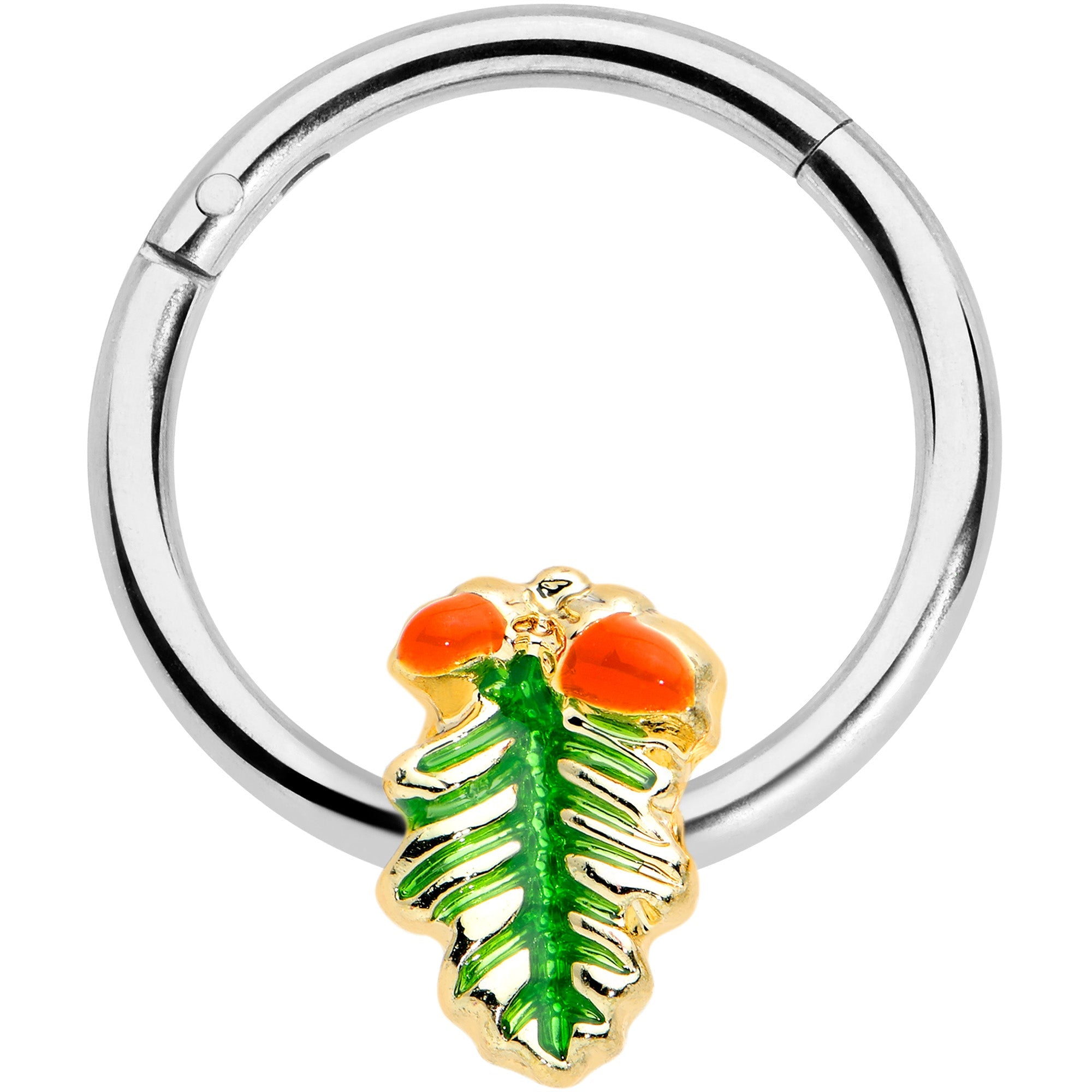 BodyCandy 16G 3/8 Acorns Pine Cone Autumn Hinged Segment Ring — main product shot