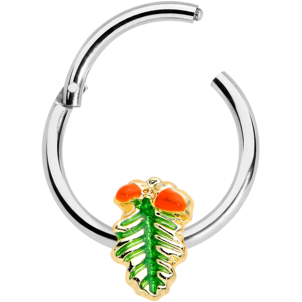 BodyCandy 16G 3/8 Acorns Pine Cone Autumn Hinged Segment Ring — detail close-up