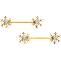 BodyCandy 14G 9/16 Clear Gem Gold Tone Snowflake Christmas Nipple Ring Set — main product shot