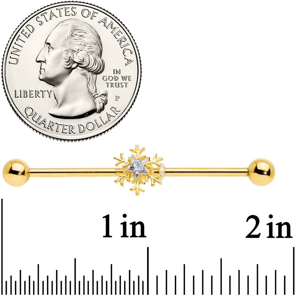BodyCandy 14G Clear Gem Gold Hue Snowflake Christmas Industrial Barbell 38mm — back view