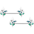 BodyCandy 14G 9/16 Blue Green Gem Floral Butterfly Nipple Ring Set — main product shot
