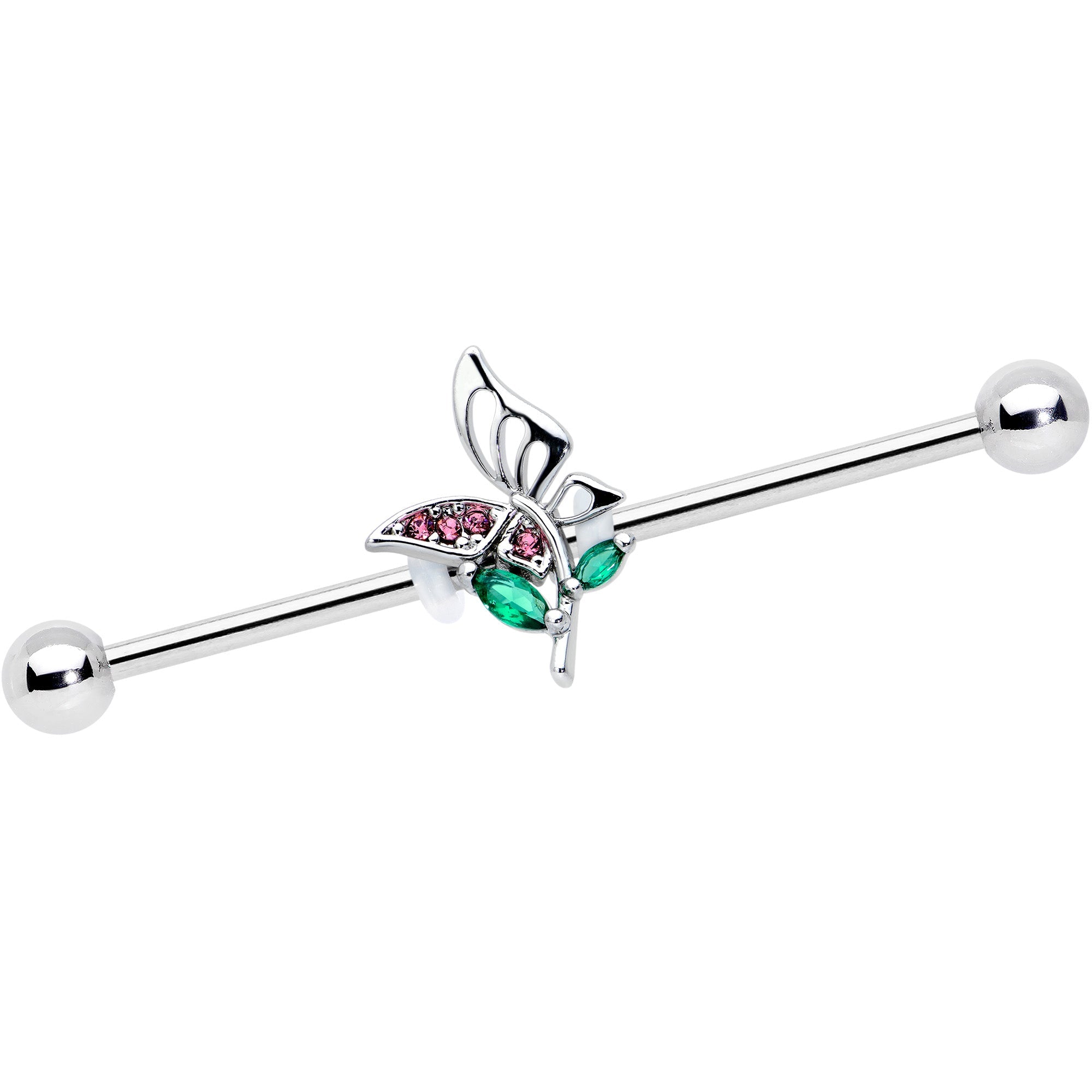 BodyCandy 14G Purple Green Gem Floral Butterfly Industrial Barbell 38mm — main product shot