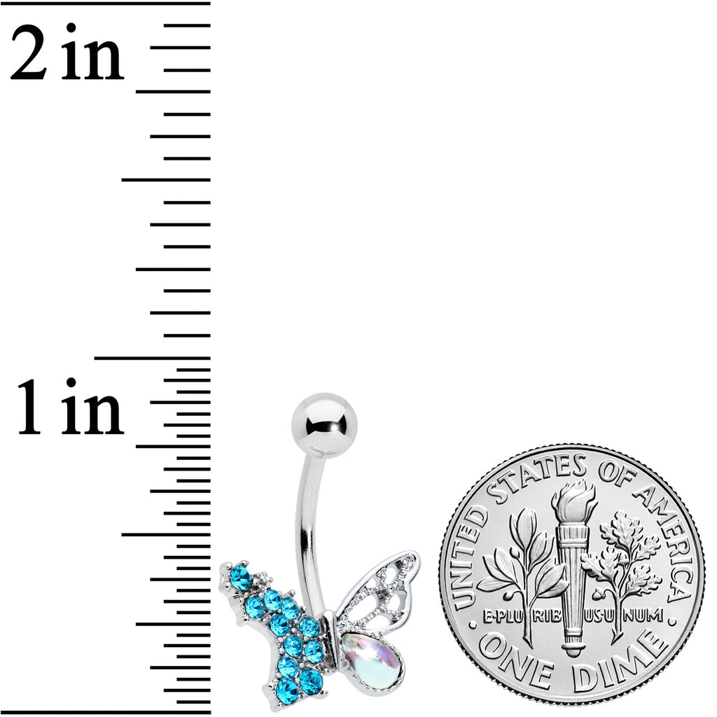 BodyCandy Blue Aurora Gem Super Glam Butterfly Belly Ring — detail close-up