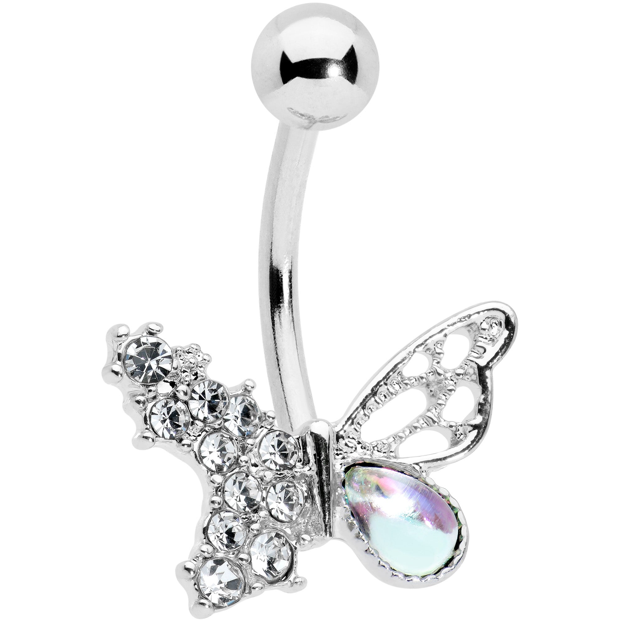 BodyCandy Clear Aurora Gem Super Glam Butterfly Belly Ring — main product shot
