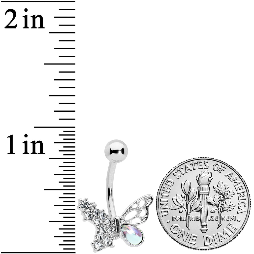 BodyCandy Clear Aurora Gem Super Glam Butterfly Belly Ring — detail close-up