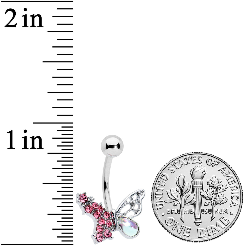 BodyCandy Pink Aurora Gem Super Glam Butterfly Belly Ring — detail close-up