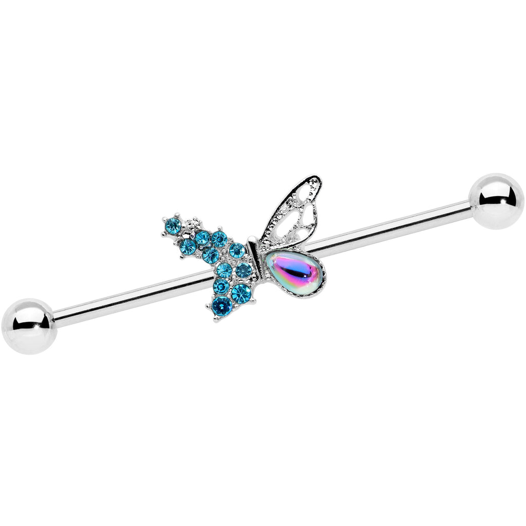 BodyCandy 14G Blue Aurora Gem Super Glam Butterfly Industrial Barbell 38mm — main product shot