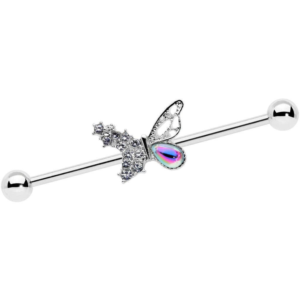 BodyCandy 14G Clear Aurora Gem Super Glam Butterfly Industrial Barbell 38mm — main product shot