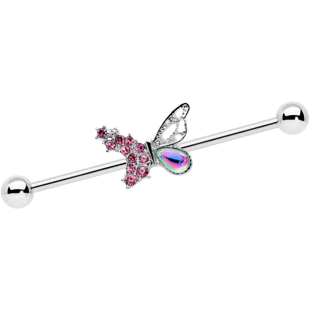 BodyCandy 14G Pink Aurora Gem Super Glam Butterfly Industrial Barbell 38mm — main product shot