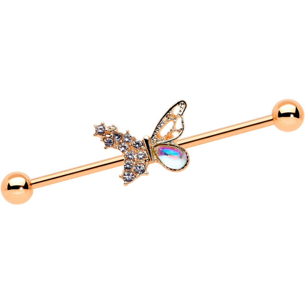 BodyCandy 14G Jeweled Rose Gold Tone Fancy Butterfly Industrial Barbell 38mm — main product shot