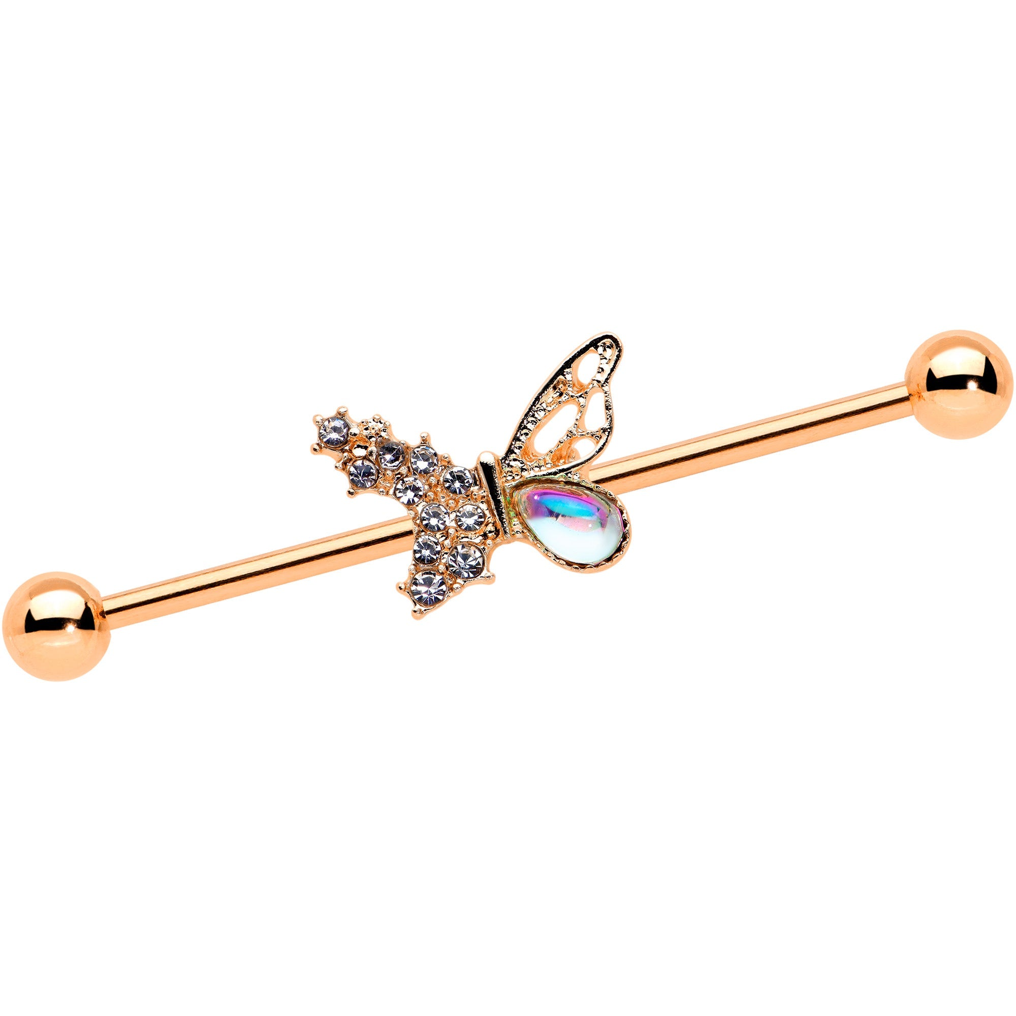 BodyCandy 14G Jeweled Rose Gold Tone Fancy Butterfly Industrial Barbell 38mm — main product shot