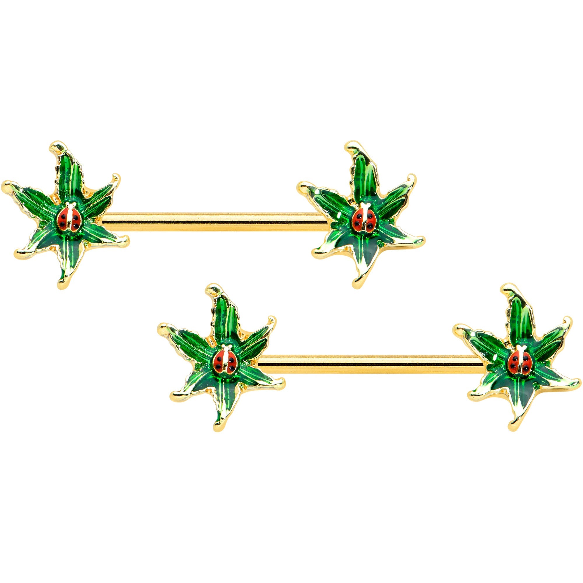 BodyCandy 14G 5/8 Gold Tone Tiny Ladybug Barbell Nipple Ring Set — main product shot