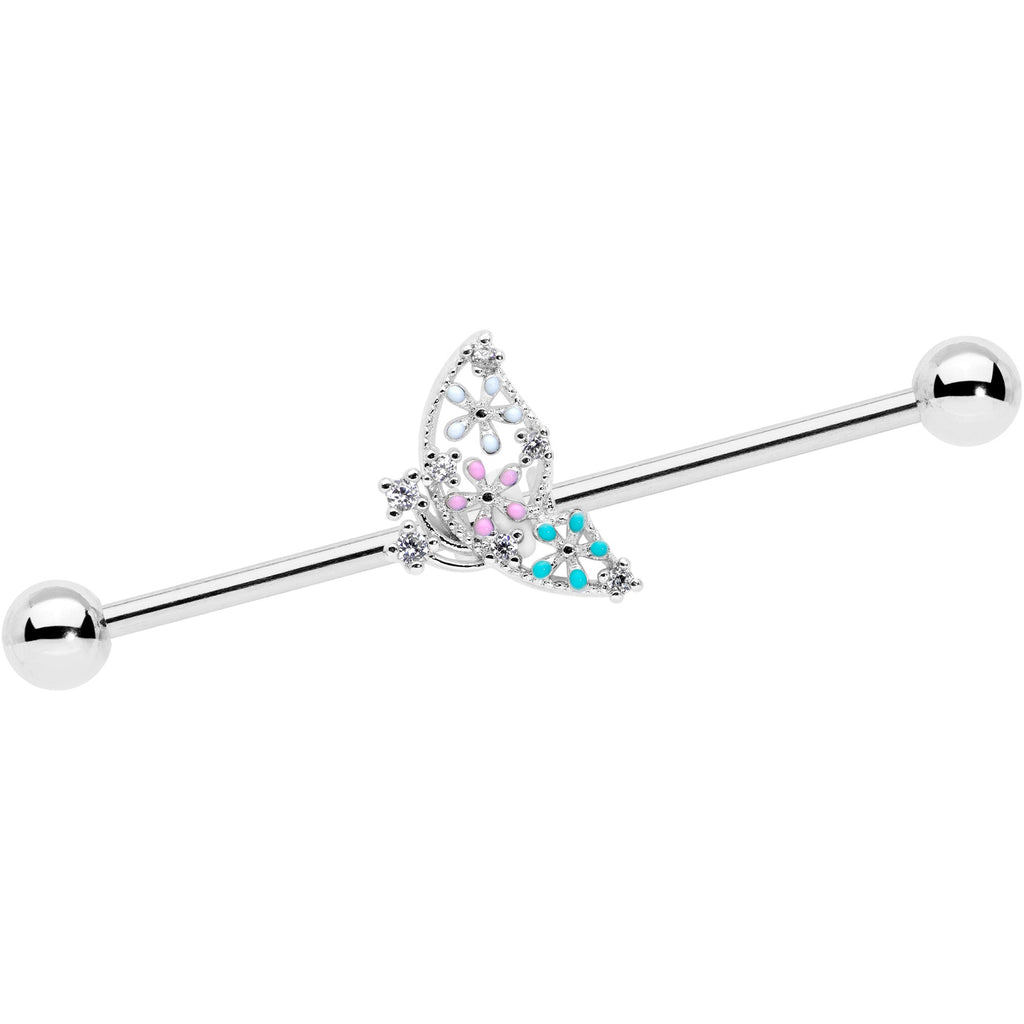 BodyCandy 14G Clear CZ Gem Abstract Butterfly Industrial Barbell 38mm — main product shot