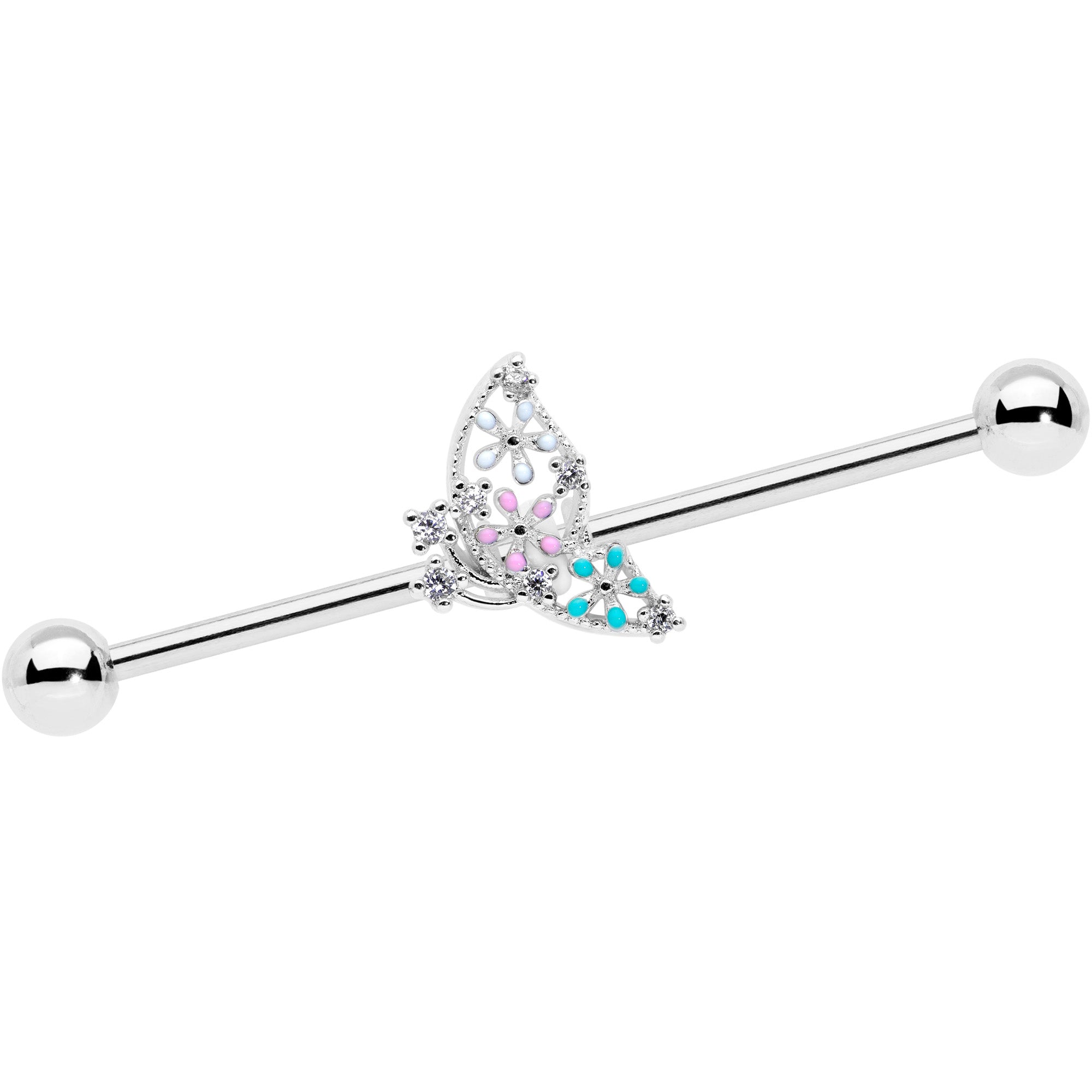 BodyCandy 14G Clear CZ Gem Abstract Butterfly Industrial Barbell 38mm — main product shot
