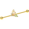 BodyCandy 14G Clear CZ Gem Gold Tone Abstract Industrial Barbell 38mm — main product shot