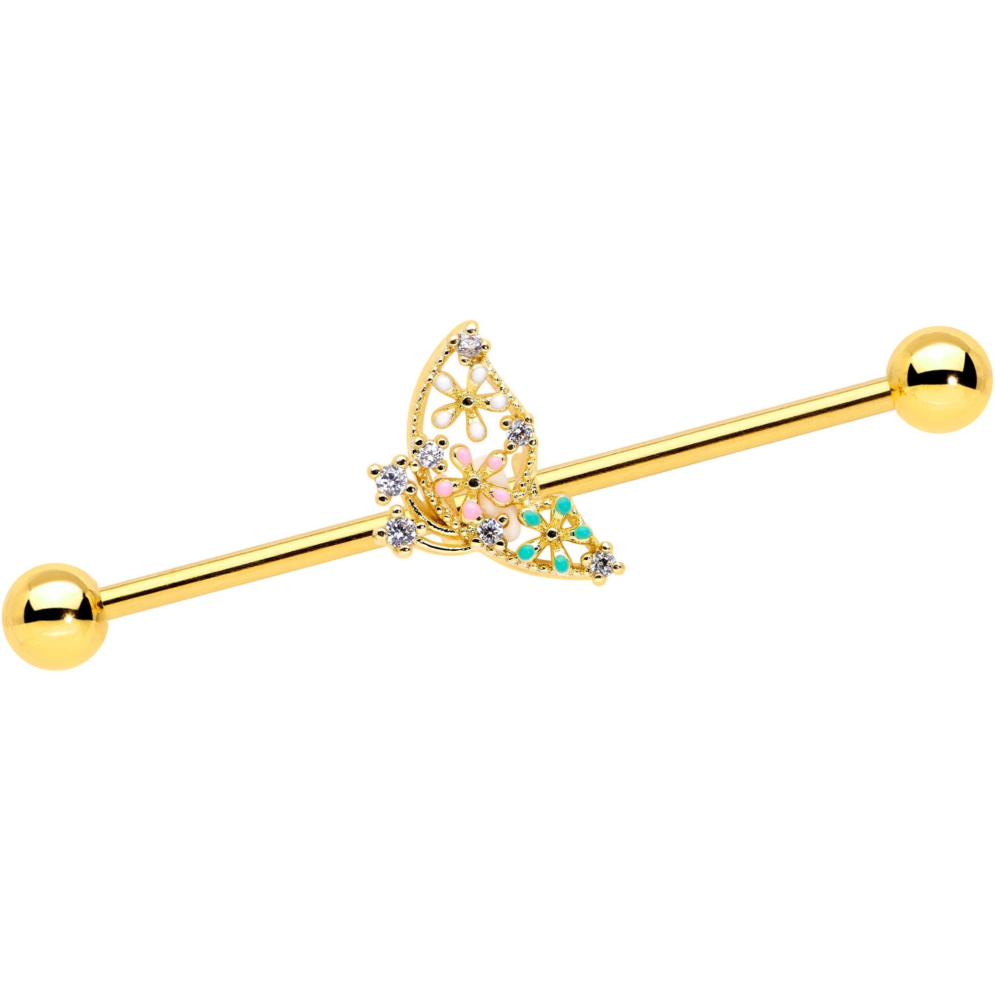 BodyCandy 14G Clear CZ Gem Gold Tone Abstract Industrial Barbell 38mm — main product shot