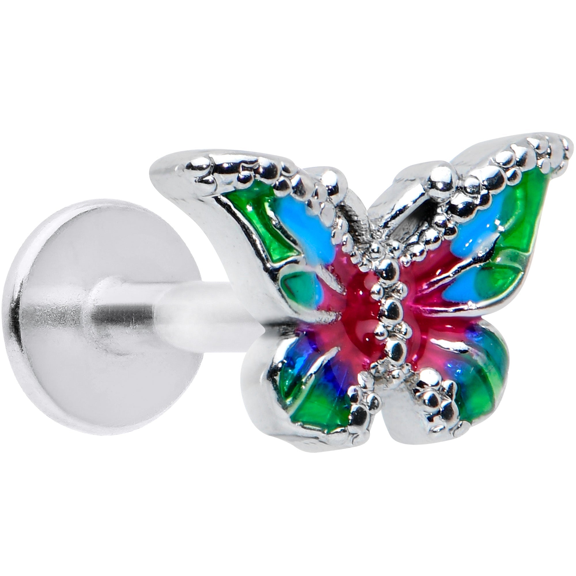 BodyCandy 16G 1/4 Bright Beauty Textured Butterfly Labret Monroe Tragus — main product shot