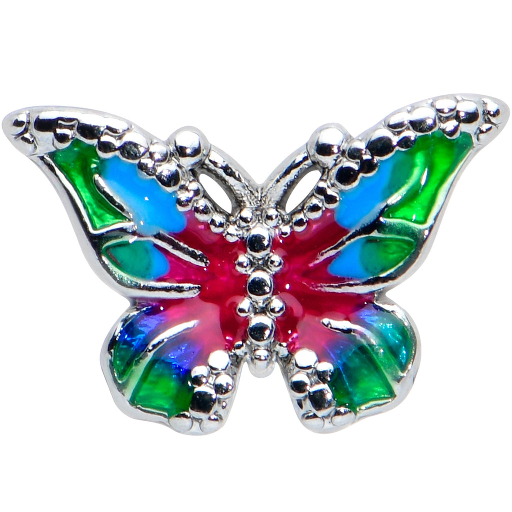 BodyCandy 16G 1/4 Bright Beauty Textured Butterfly Labret Monroe Tragus — detail close-up