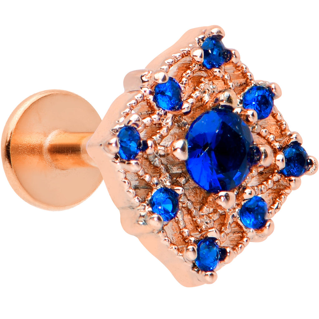 BodyCandy 16G 1/4 Blue Gem Rose Gold Tone Night Star Labret Monroe Tragus — main product shot
