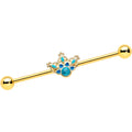 BodyCandy 14G Turquoise Gold Tone Opulent Bloom Industrial Barbell 38mm — main product shot