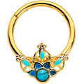 BodyCandy 16G 3/8 Turquoise Gold Tone Opulent Flower Hinged Segment Ring — main product shot