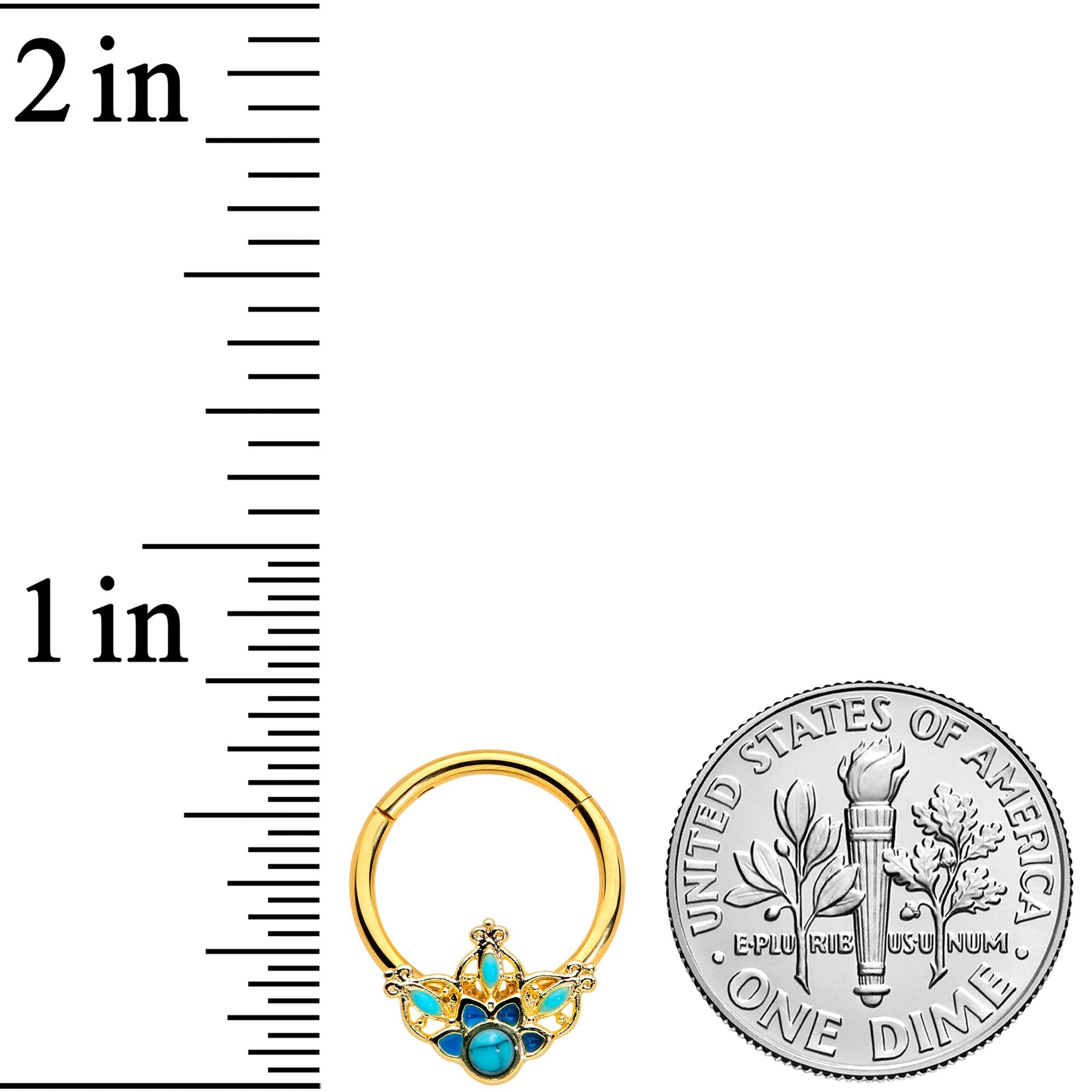 BodyCandy 16G 3/8 Turquoise Gold Tone Opulent Flower Hinged Segment Ring — lifestyle context