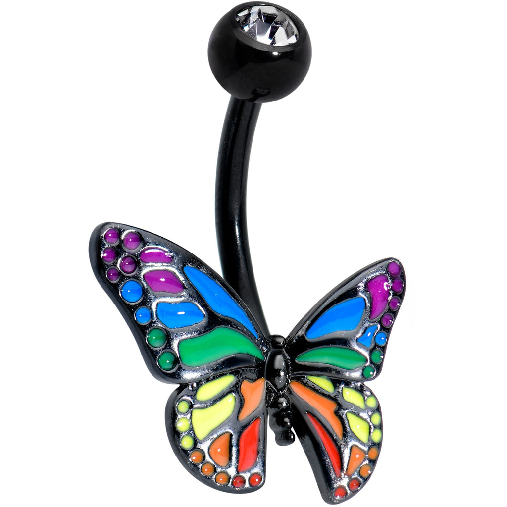 BodyCandy Clear Gem Black Rainbow Pride Butterfly Belly Ring — main product shot