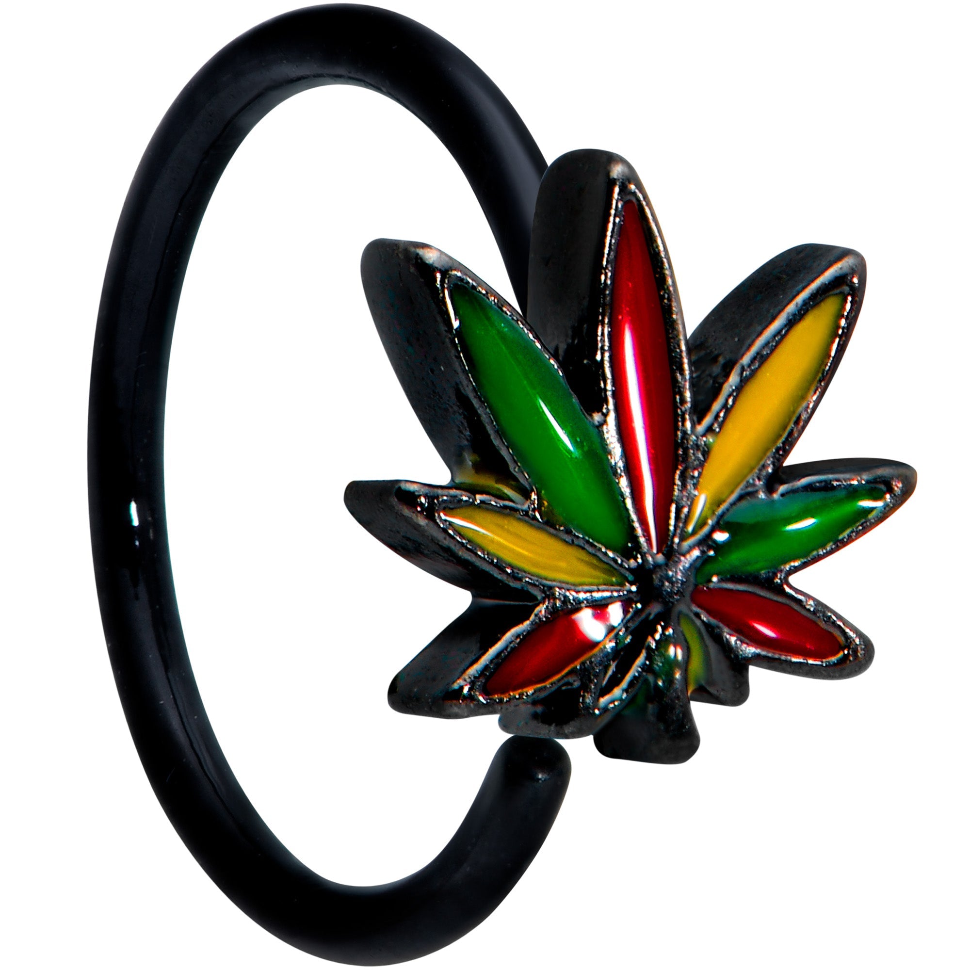BodyCandy 20G 5/16 Black Multicolor Pot Leaf Nose Hoop — main product shot