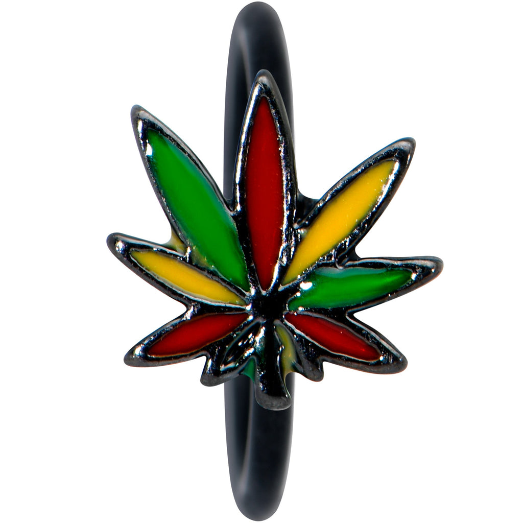 BodyCandy 20G 5/16 Black Multicolor Pot Leaf Nose Hoop — detail close-up