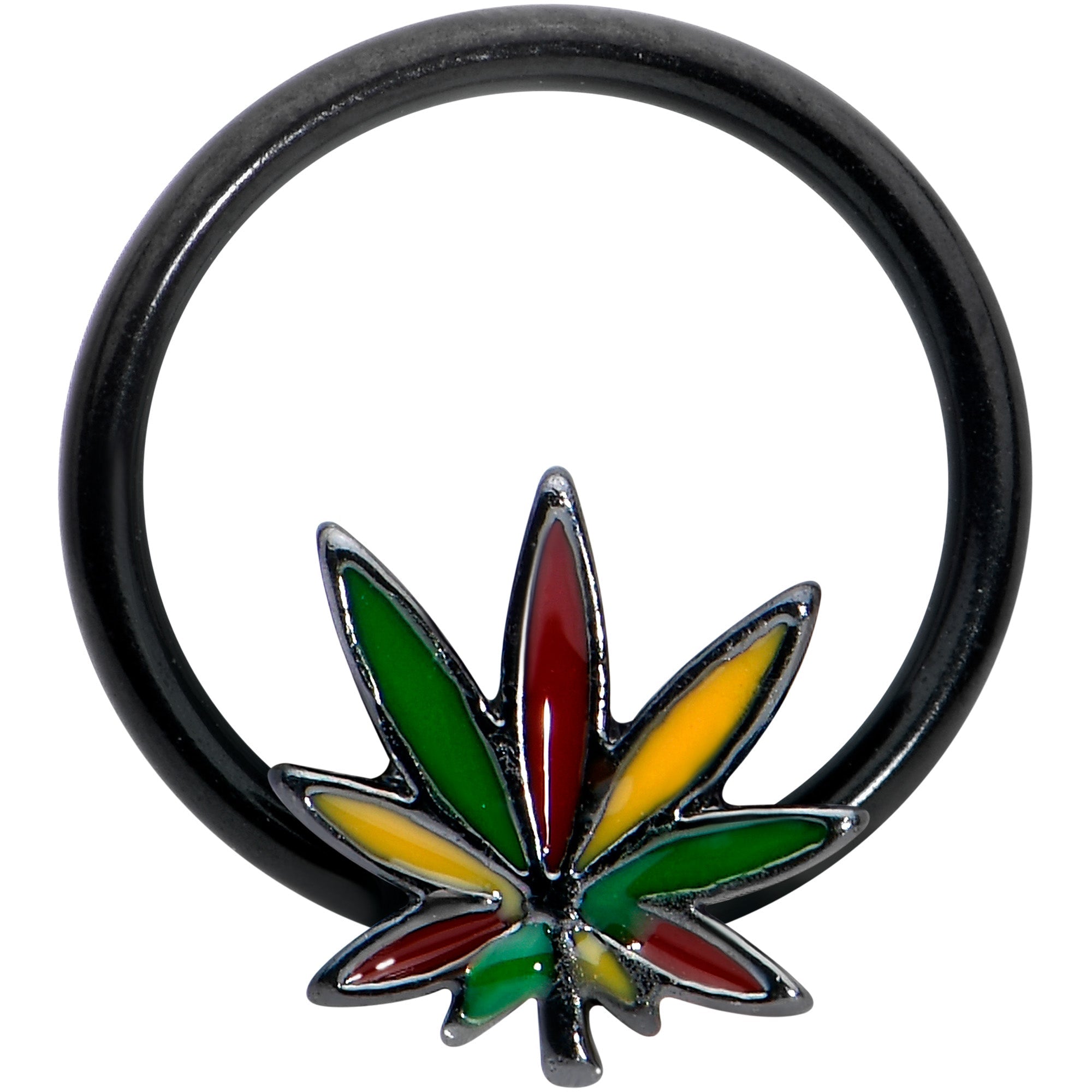 BodyCandy 16G 3/8 Black Multicolor Pot Leaf BCR Captive Bead Ring — main product shot