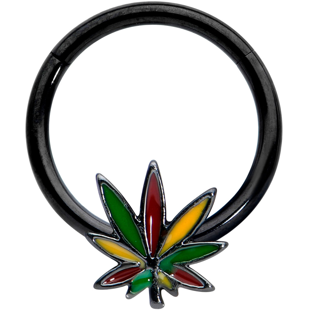 BodyCandy 16G 5/16 Black Multicolor Pot Leaf Hinged Segment Ring — main product shot