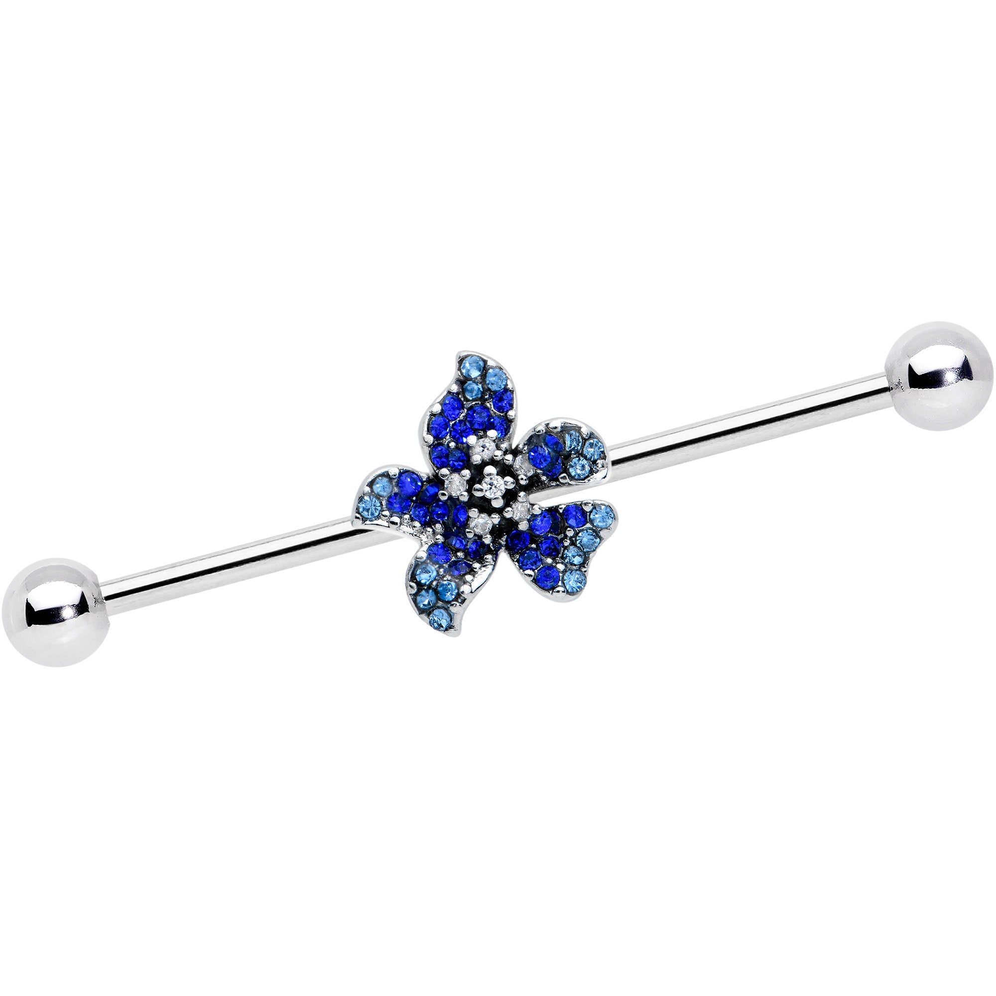 BodyCandy 14G Clear Blue Gem Evening Flower Industrial Barbell 38mm — main product shot