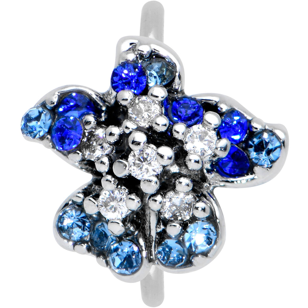 BodyCandy 20G 5/16 Clear Blue Gem Evening Flower Nose Hoop — detail close-up
