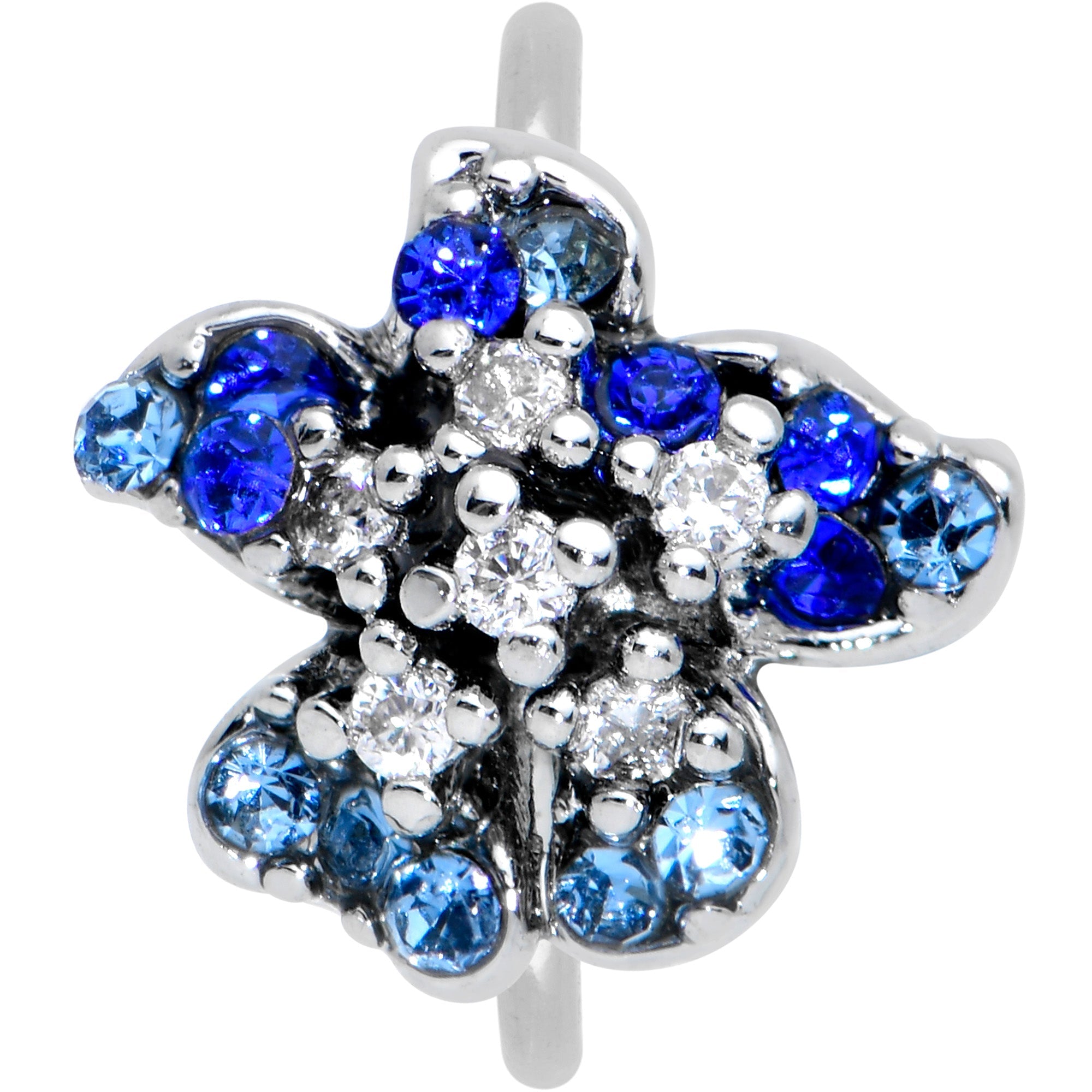 BodyCandy 20G 5/16 Clear Blue Gem Evening Flower Nose Hoop — detail close-up