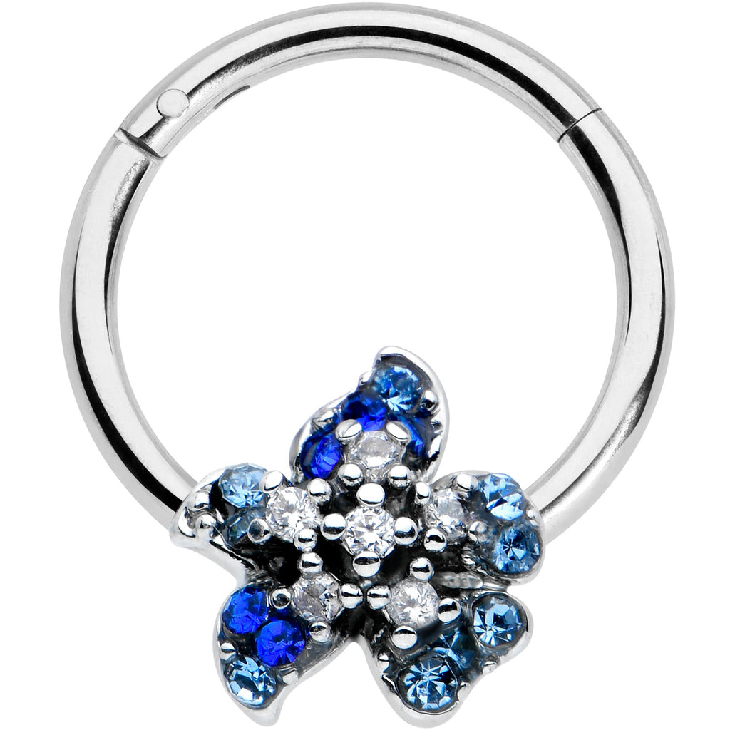 BodyCandy 16G 3/8 Clear Blue Gem Evening Flower Hinged Segment Ring — main product shot