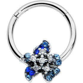 16G 3/8 Clear Blue Gem Evening Flower Hinged Segment Ring