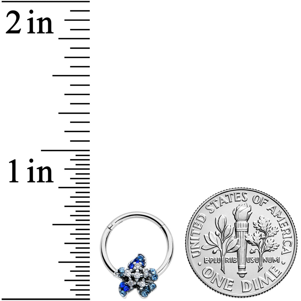 BodyCandy 16G 3/8 Clear Blue Gem Evening Flower Hinged Segment Ring — lifestyle context