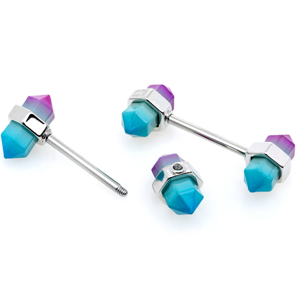 BodyCandy 14G 9/16 Purple Ombre Tourmaline Natural Stone Barbell Nipple Ring Set — detail close-up