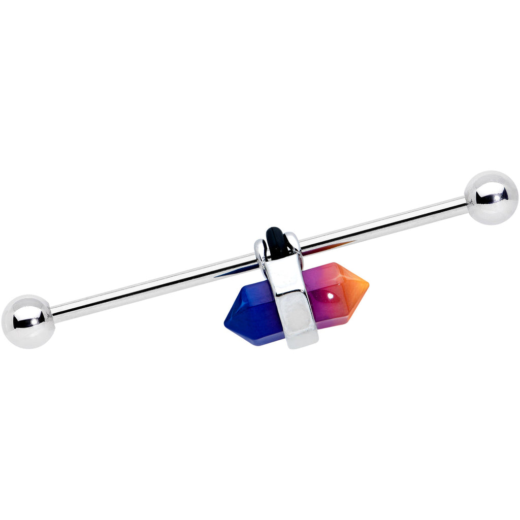 BodyCandy 14G Blue Ombre Tourmaline Natural Stone Industrial Barbell 38mm — main product shot